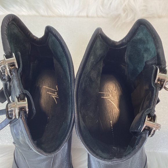 GIUSEPPE ZANOTTI BLACK LEATHER MOTO COMBAT BOOTS ZIPPERS STRAPS EUR 38 US 8 - Picture 12 of 14